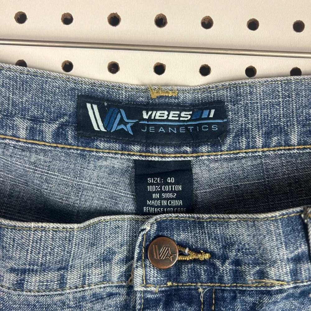 Vibes Jeanetics Denim Shorts Sz 40 Blue Baggy‎ Y2K Hip Hop Skater Light Wash 90s
